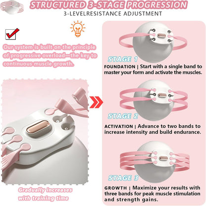 Pink 3-Level Resistance Pelvic Floor & Inner Thigh Trainer - Multi-Function Kegel Exercise Set with 25cm Yoga Ball & 3-Pair Resistance Rope - Image 3