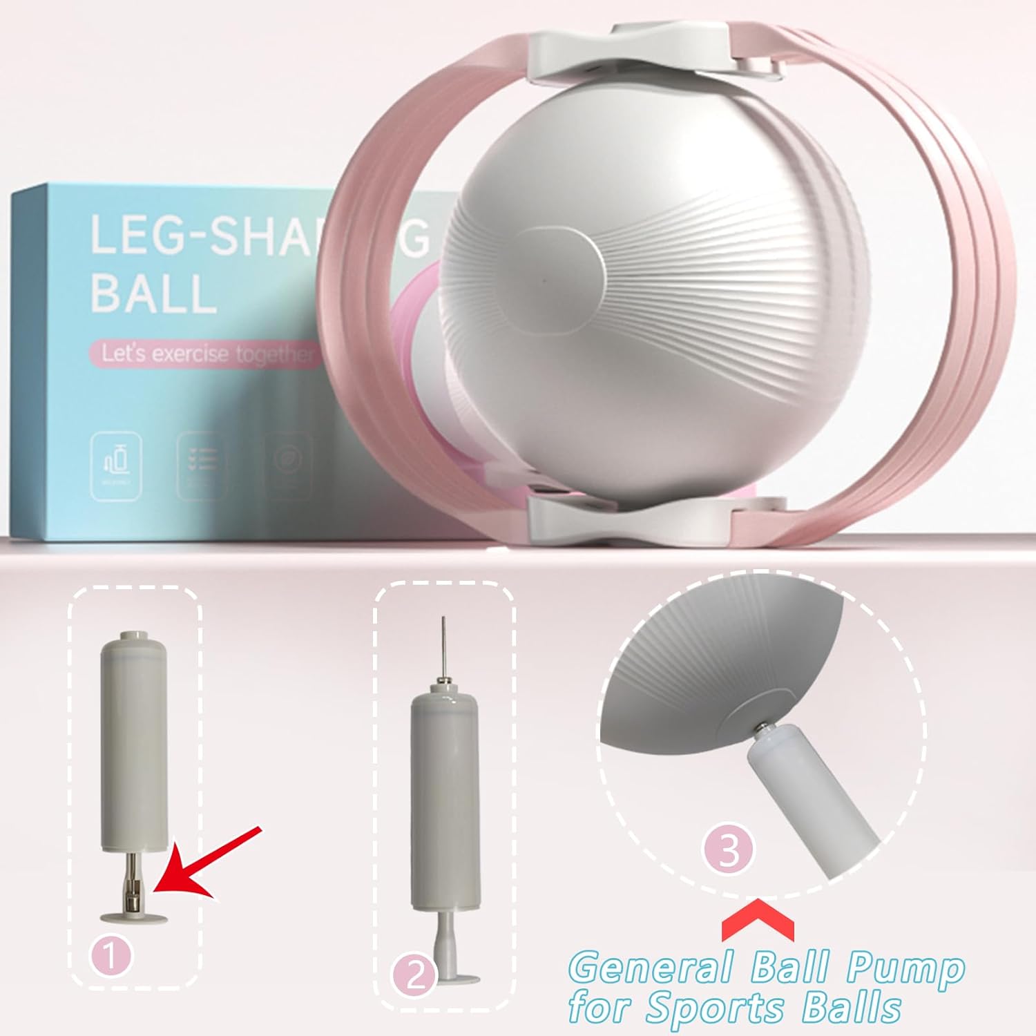 Pink 3-Level Resistance Pelvic Floor & Inner Thigh Trainer - Multi-Function Kegel Exercise Set with 25cm Yoga Ball & 3-Pair Resistance Rope - Image 7