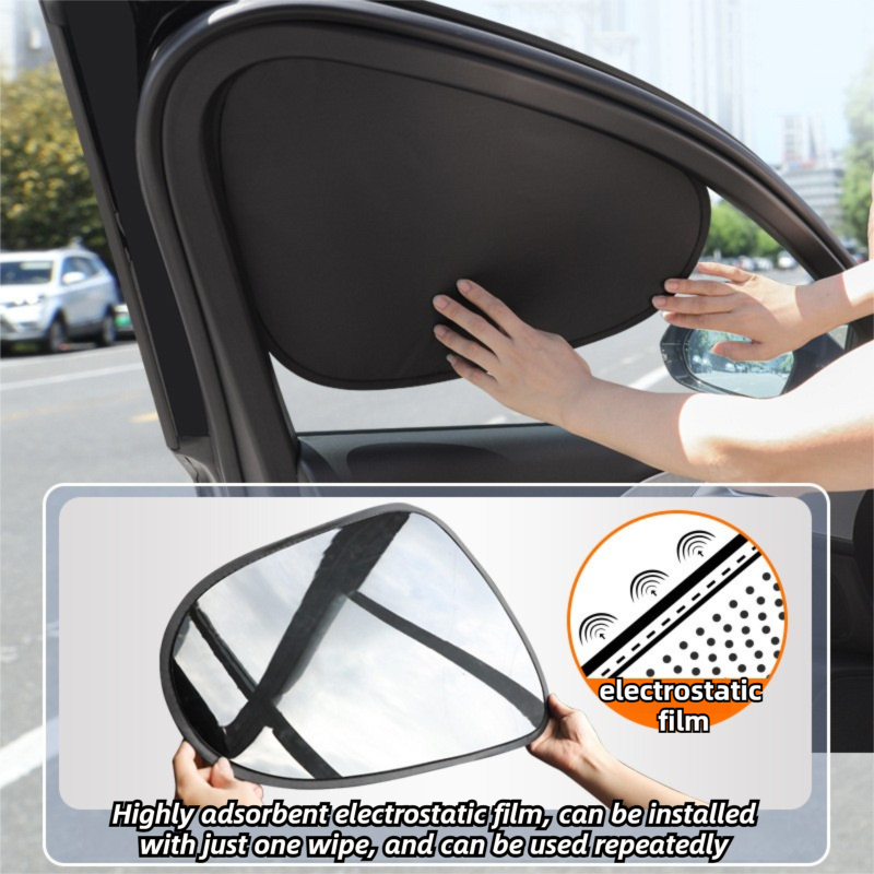 4-PCS Static Cling Car Window Sunshades Set - Glue-Free Insulating Total Blackout Fabric & Foldable Memory Wire Frame - Image 3
