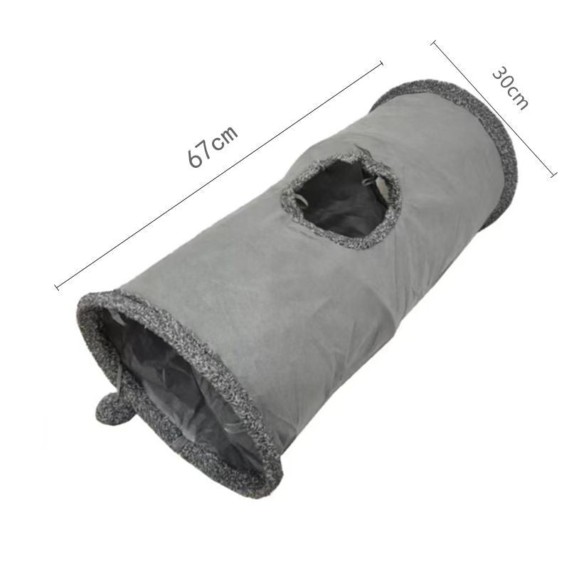30X67CM Grey Durable Suede Foldable Cat Tunnel - Interactive Multi-Sensory Play Tube with Crinkle Paper & Plush Interior, plush ball and Steel Frame - Image 4