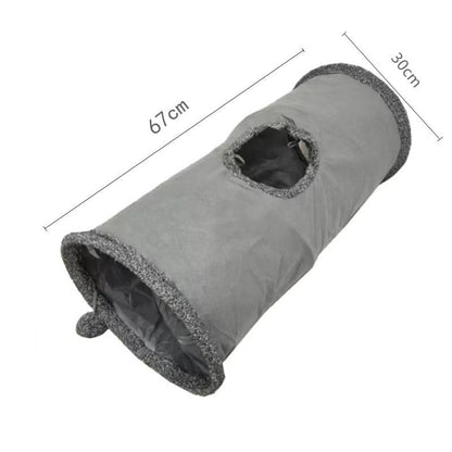 30X67CM Grey Durable Suede Foldable Cat Tunnel - Interactive Multi-Sensory Play Tube with Crinkle Paper & Plush Interior, plush ball and Steel Frame - Image 4