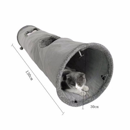 30X130CM Grey Durable Suede Foldable Cat Tunnel - Interactive Multi-Sensory Play Tube with Crinkle Paper & Plush Interior, plush ball and Steel Frame - Image 4