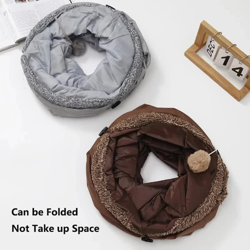 30X67CM Brown Durable Suede Foldable Cat Tunnel - Interactive Multi-Sensory Play Tube with Crinkle Paper & Plush Interior, plush ball and Steel Frame - Image 3