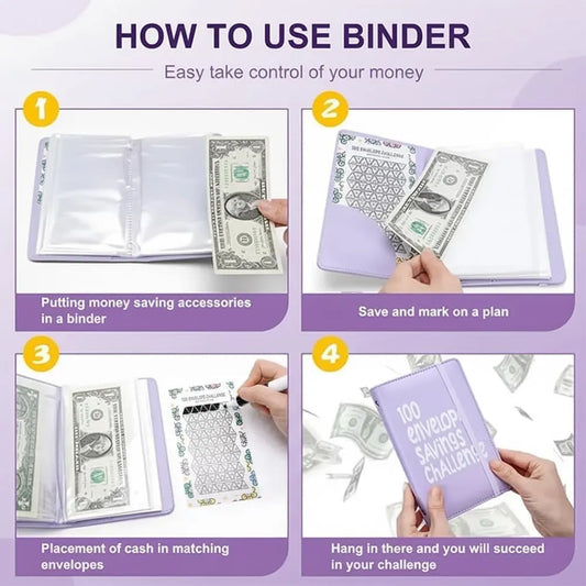 Two-Player 100 Days Envelope Savings Challenge with 50 Clear Double-Sided Pages - Portable A6 Size for Budgeting & Financial Goals (Pink + Blue) - Image 4