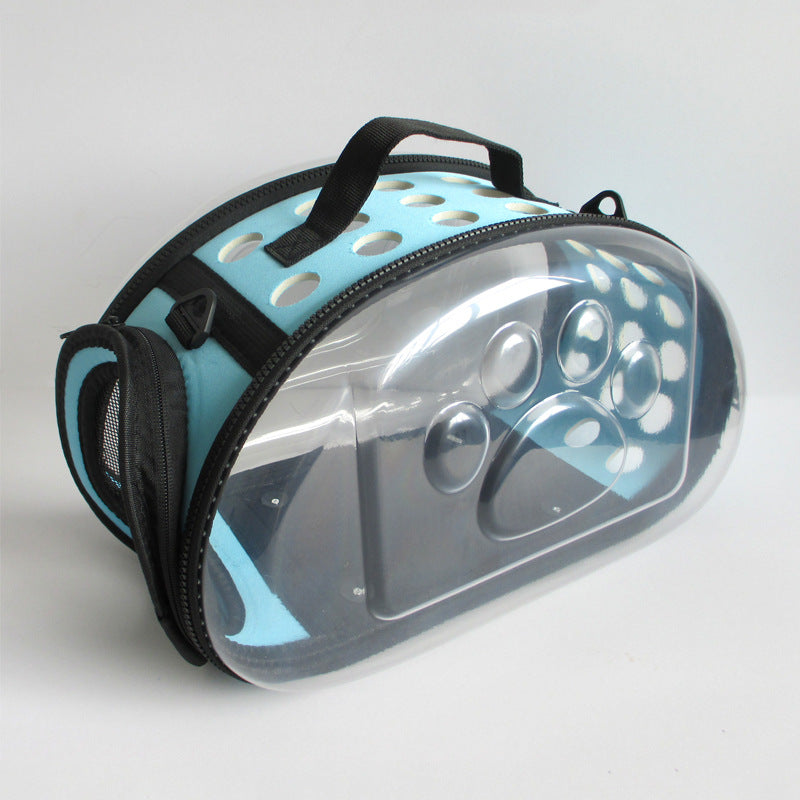 Blue Foldable Breathable Pet Carrier with Panoramic Window & Strap - EVA &  Lychee Leather Crossbody Travel Bag (S 35 x 20 x 22CM)