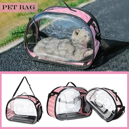 Blue Foldable Breathable Pet Carrier with Panoramic Window & Strap - EVA &  Lychee Leather Crossbody Travel Bag (L 42 x 33 x 28.5CM) - Image 2