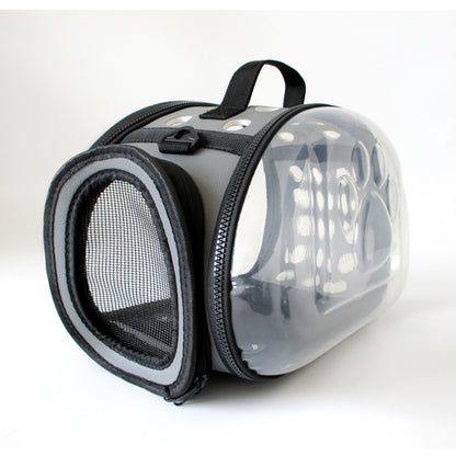 Grey Foldable Breathable Pet Carrier with Panoramic Window & Strap - EVA &  Lychee Leather Crossbody Travel Bag (S 35 x 20 x 22CM)