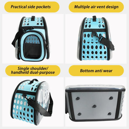 Black Foldable Breathable Pet Carrier with Panoramic Window & Strap - EVA &  Lychee Leather Crossbody Travel Bag (S 35 x 20 x 22CM) - Image 6