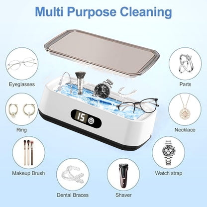 X81 White Ultrasonic Jewelry & Eyeglass Deep Cleaner with Cloth - Touch Control & 3-Level Intelligent Timers and Large 650ml Stainless Steel Tank - Image 5