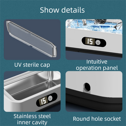 X81 White Ultrasonic Jewelry & Eyeglass Deep Cleaner with Cloth - Touch Control & 3-Level Intelligent Timers and Large 650ml Stainless Steel Tank - Image 6