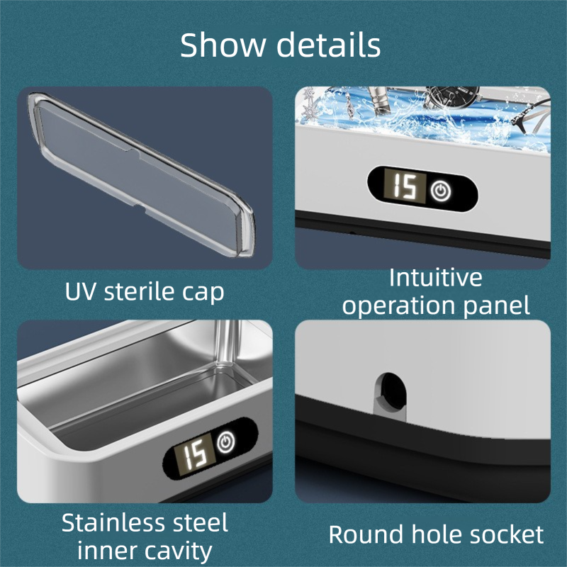 X81 Black Ultrasonic Jewelry & Eyeglass Deep Cleaner with Cloth - Touch Control & 3-Level Intelligent Timers and Large 650ml Stainless Steel Tank - Image 6