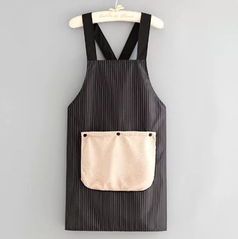 2-Pack Black Waterproof & Oil-Proof Cross-Back Kitchen Apron with No-Tie Slip-On Design and Detachable Hand Towels