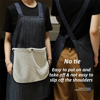 2-Pack Black Waterproof & Oil-Proof Cross-Back Kitchen Apron with No-Tie Slip-On Design and Detachable Hand Towels - Image 2