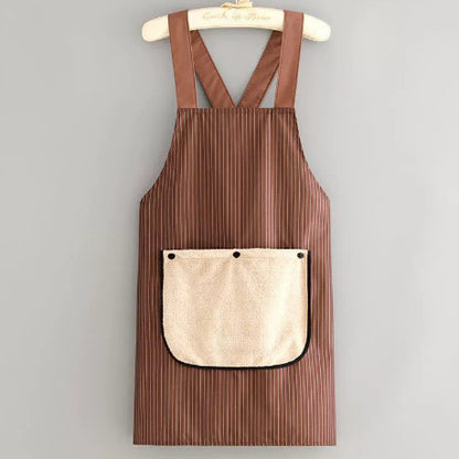 Brown Waterproof & Oil-Proof Cross-Back Kitchen Apron with No-Tie Slip-On Design and Detachable Hand Towels