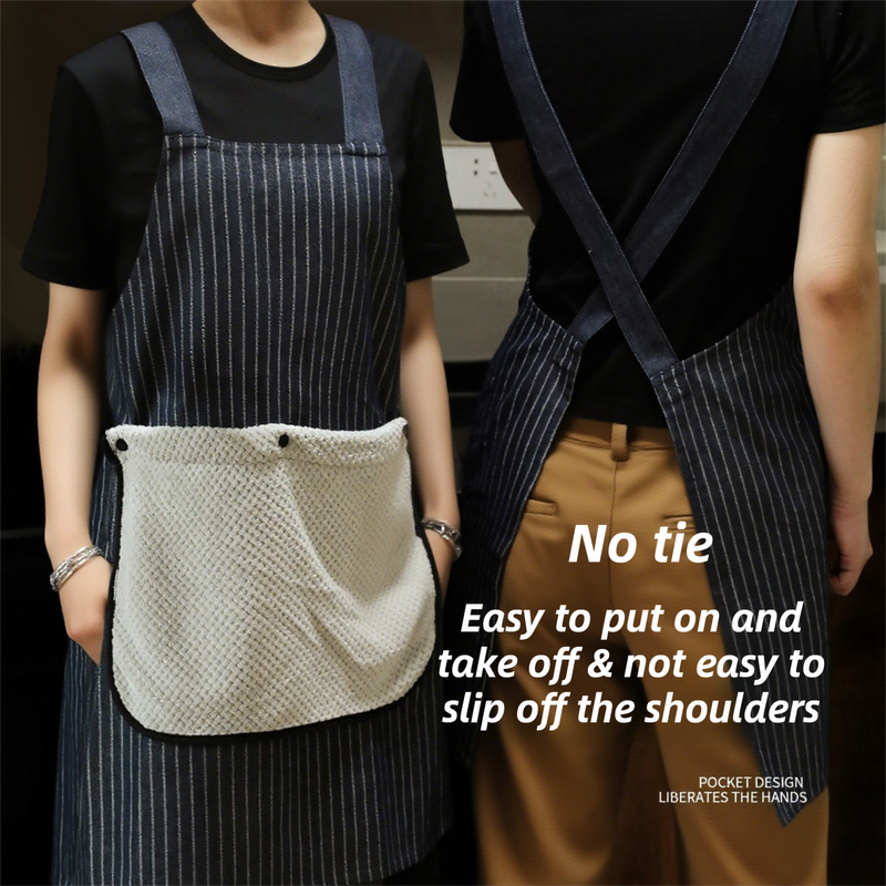 2-Pack Brown Waterproof & Oil-Proof Cross-Back Kitchen Apron with No-Tie Slip-On Design and Detachable Hand Towels - Image 2