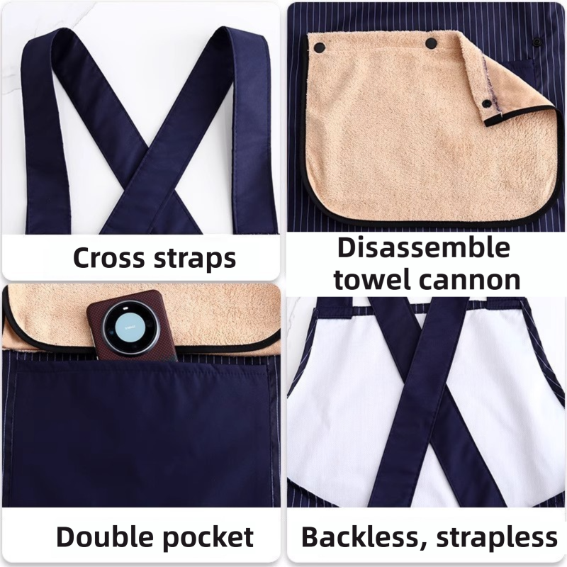 2-Pack Brown Waterproof & Oil-Proof Cross-Back Kitchen Apron with No-Tie Slip-On Design and Detachable Hand Towels - Image 5