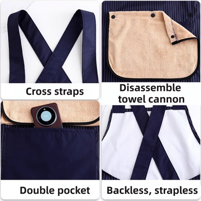 2-Pack Dark Blue Waterproof & Oil-Proof Cross-Back Kitchen Apron with No-Tie Slip-On Design and Detachable Hand Towels - Image 5