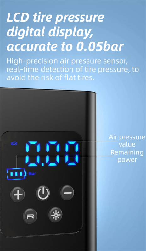 Wireless Rechargeable Tire Inflator with 4 Inflation Modes & 5 Inflatable Parts - Real-Time LCD Precision Gauge, Auto-Stop & Emergency LED Light(2-Cell) - Image 5