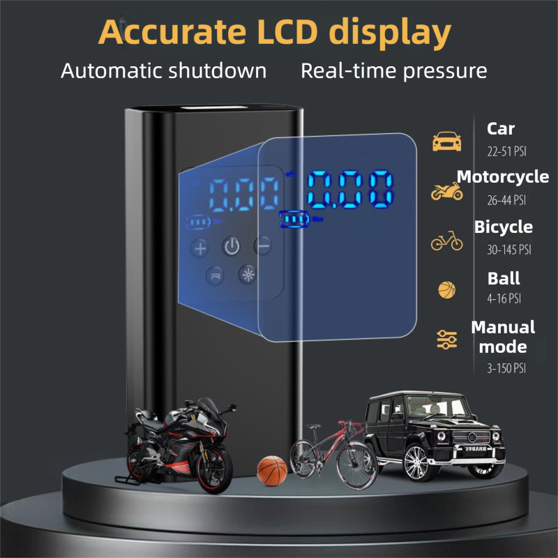Wireless Rechargeable Tire Inflator with 4 Inflation Modes & 5 Inflatable Parts - Real-Time LCD Precision Gauge, Auto-Stop & Emergency LED Light(3-Cell) - Image 2