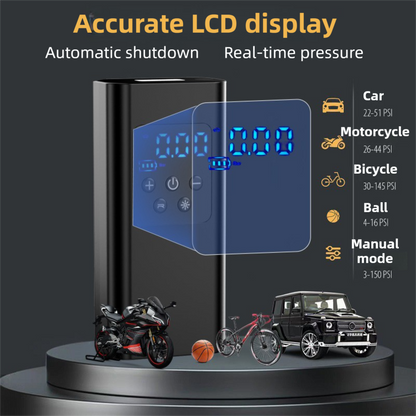 Wireless Rechargeable Tire Inflator with 4 Inflation Modes & 5 Inflatable Parts - Real-Time LCD Precision Gauge, Auto-Stop & Emergency LED Light(3-Cell) - Image 2