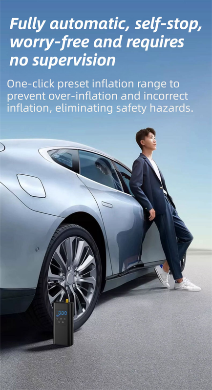 Wireless Rechargeable Tire Inflator with 4 Inflation Modes & 5 Inflatable Parts - Real-Time LCD Precision Gauge, Auto-Stop & Emergency LED Light(3-Cell) - Image 6