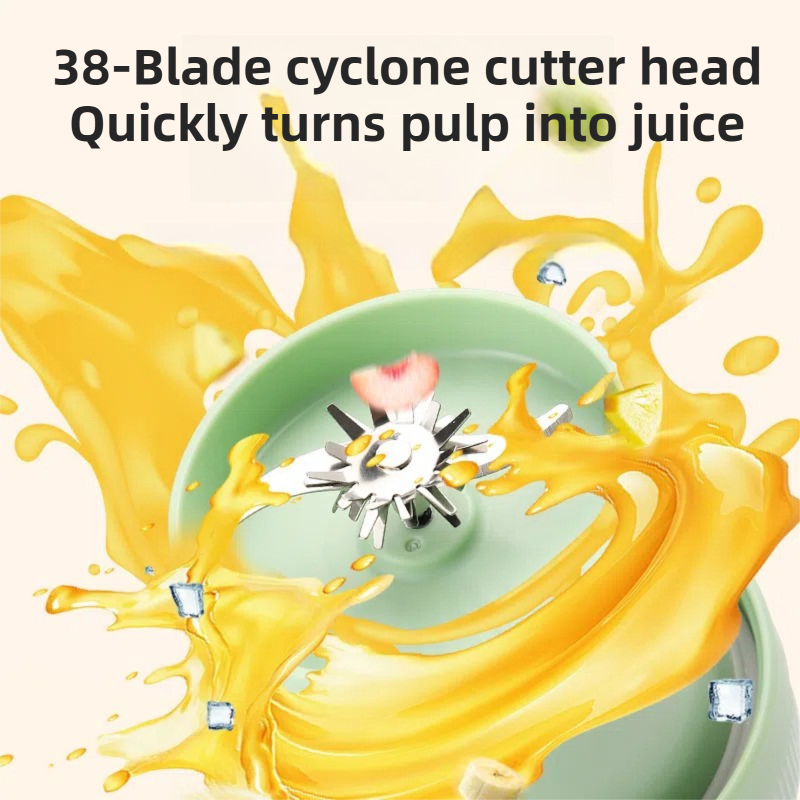 Green Portable 1300ML Multi-Functional Blender with Dual-Drink Lid - 38-Steel Blade Cyclone Juicer & Ice Crusher, Waterproof Type-C Charging - Image 3