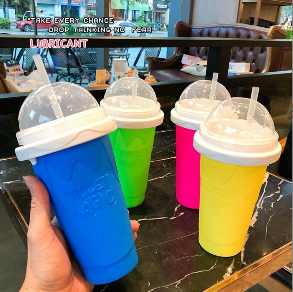 Pink Instant DIY Slushie Squeeze Maker Cup - Food-Grade Silicone Double-Layer Cooling Smoothie Cup with 2-in-1 Straw & Spoon - Image 2