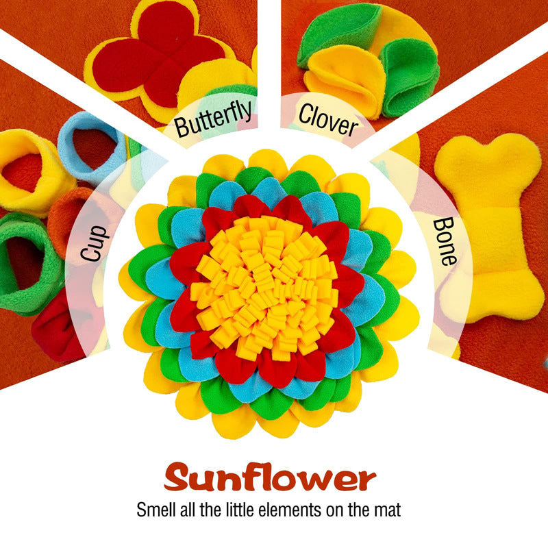 Red 50x50CM Soft Dog Sniffing Mat with Colorful Floral & Bone - Pet Stress Relief & Slow Feeding Mat & Enrichment Blanket - Image 2