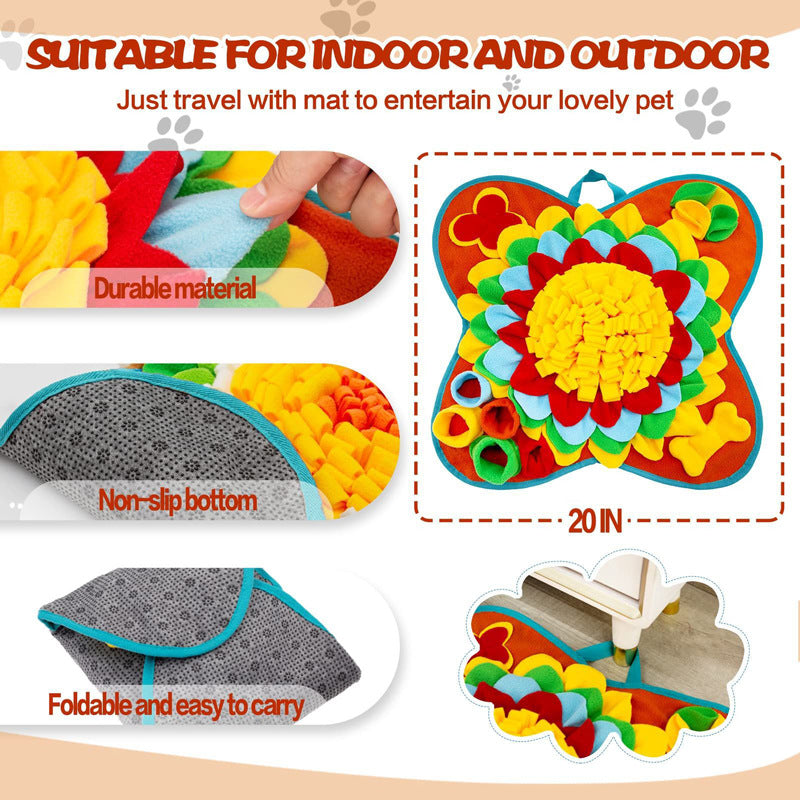 Red 50x50CM Soft Dog Sniffing Mat with Colorful Floral & Bone - Pet Stress Relief & Slow Feeding Mat & Enrichment Blanket - Image 4
