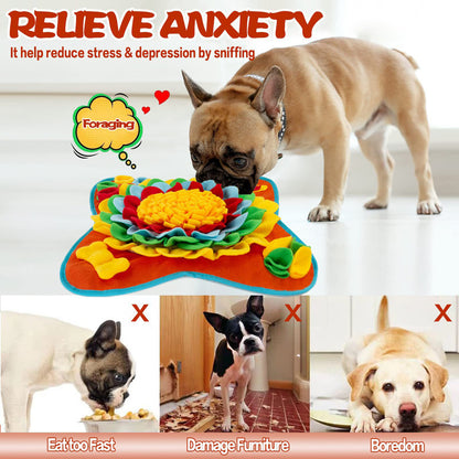 Yellow-Green 50x50CM Soft Dog Sniffing Mat with Colorful Floral & Bone - Pet Stress Relief & Slow Feeding Mat & Enrichment Blanket - Image 3