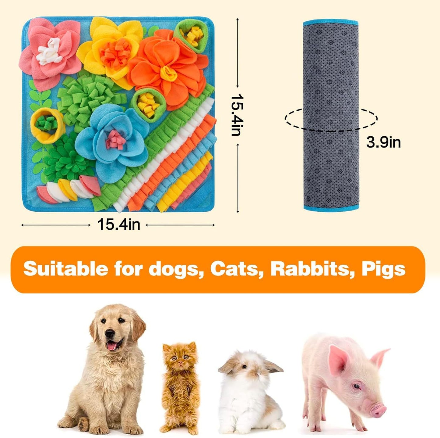 Blue 39X39CM Interactive Fleece Dog Sniffing Mat & Slow Feeder - Stress Relief IQ Training Scent Foraging Blanket for Indoor Cats and Dogs - Image 3