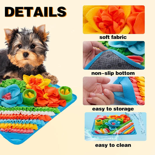 Blue 50X50CM Interactive Fleece Dog Sniffing Mat & Slow Feeder - Stress Relief IQ Training Scent Foraging Blanket for Indoor Cats and Dogs - Image 3