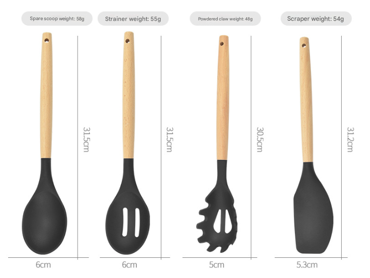 12-Piece Red Heat-Resistant Silicone Cooking Utensils with Wooden Handles and Box - Non-Stick Scratch-Free Kitchen Tool Kit - Image 5