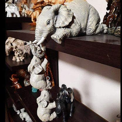 3-Piece Cute Mother Child Elephant Figurine Set - Stackable Resin Home Office Decor for Longevity Luck - Image 3