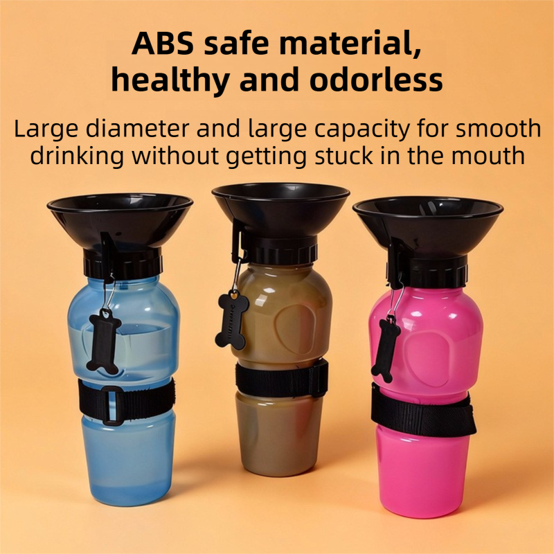 Brown 500ML Portable Pet Dog Water Bottle with 10cm Wide Bowl - Leakproof Travel Drinker for Outdoor Walking and Hiking - Image 3