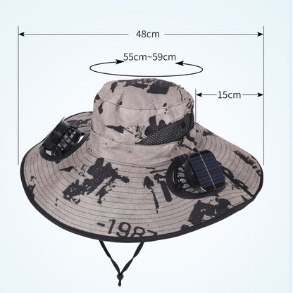 Camouflage Khaki Dual Turbo Fan Sun Hat with Round Solar Panel & TypeC Interface - Waterproof 14cm Wide-Brim Cooling Hat for Outdoor Fishing Hiking Camping - Image 3