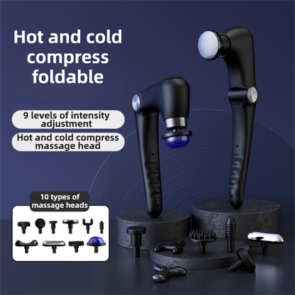 Black-Rosegold Foldable Percussion Massage Gun with Hot Cold Compress & 10 Heads - 9 Speed Levels and High Frequency Vibration Full Body Muscle Relaxer - Image 2