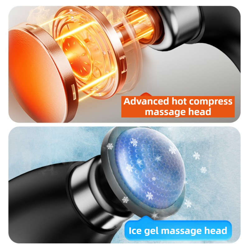 Black-Rosegold Foldable Percussion Massage Gun with Hot Cold Compress & 10 Heads - 9 Speed Levels and High Frequency Vibration Full Body Muscle Relaxer - Image 3