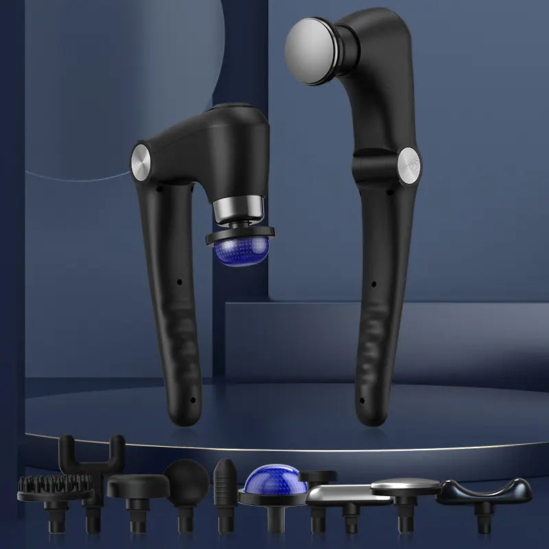 Black-Sliver Foldable Percussion Massage Gun with Hot Cold Compress & 10 Heads - 9 Speed Levels and High Frequency Vibration Full Body Muscle Relaxer