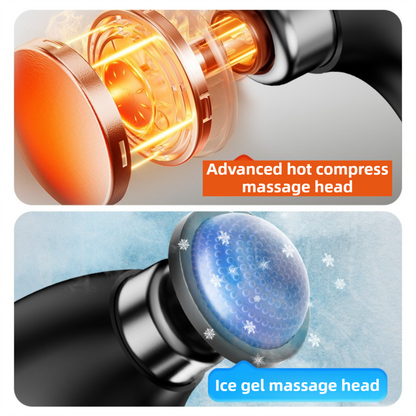 Black-Sliver Foldable Percussion Massage Gun with Hot Cold Compress & 10 Heads - 9 Speed Levels and High Frequency Vibration Full Body Muscle Relaxer - Image 3
