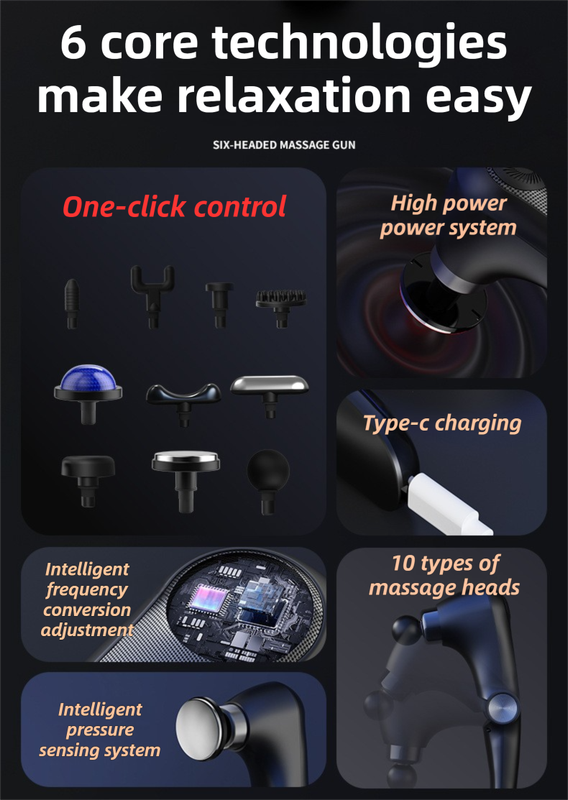 Black-Sliver Foldable Percussion Massage Gun with Hot Cold Compress & 10 Heads - 9 Speed Levels and High Frequency Vibration Full Body Muscle Relaxer - Image 5