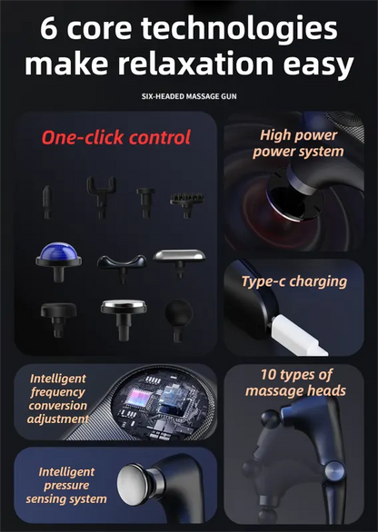Black-Sliver Foldable Percussion Massage Gun with Hot Cold Compress & 10 Heads - 9 Speed Levels and High Frequency Vibration Full Body Muscle Relaxer - Image 5