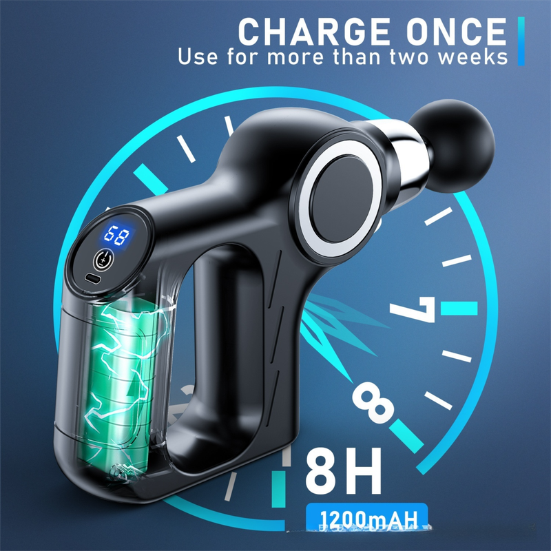 Grey Portable Mini Triangle Massage Gun with 6 Heads & 6 Speed Setting - High Frequency Muscle Stimulator for Professional Fitness (Button Model) - Image 4