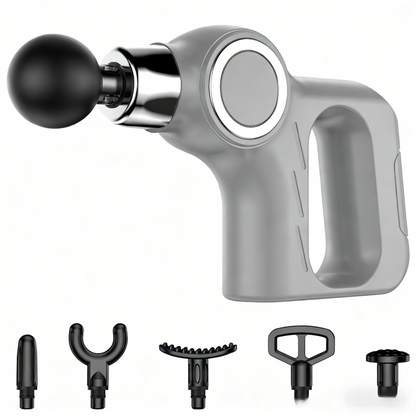 Grey Portable Mini Triangle Massage Gun with 6 Heads & 6 Speed Setting - High Frequency Muscle Stimulator for Professional Fitness (LCD Model)