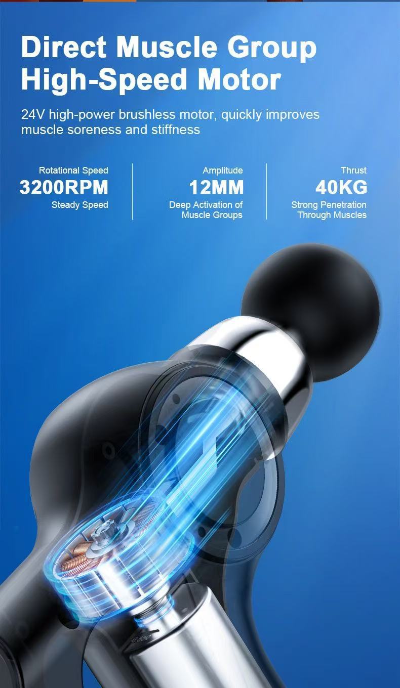 Grey Portable Mini Triangle Massage Gun with 6 Heads & 6 Speed Setting - High Frequency Muscle Stimulator for Professional Fitness (LCD Model) - Image 5