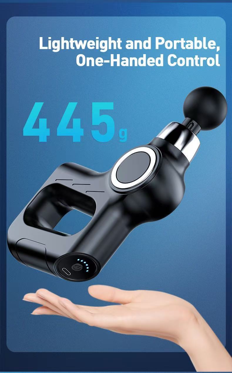 Grey Portable Mini Triangle Massage Gun with 6 Heads & 6 Speed Setting - High Frequency Muscle Stimulator for Professional Fitness (LCD Model) - Image 7