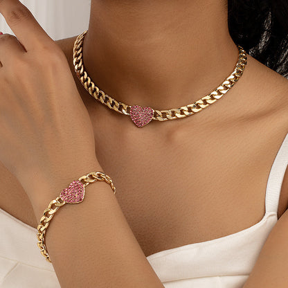 Style 4 Trendy Gold-Plated Heart Necklace & Bracelet Set - Tarnish Free Alloy Cuban Link Jewelry for Fashionable Women