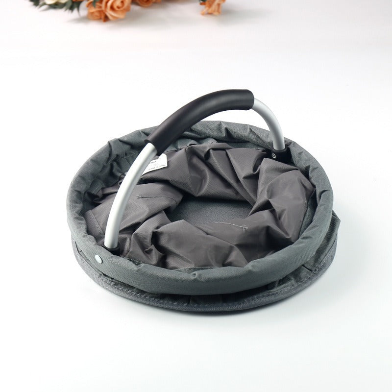 Black Foldable Oxford Cloth Round Picnic Basket with Padded Metal Handle - 6 Pocket Large Capacity Storage Tote for Outdoor Beach and Shopping - Image 2
