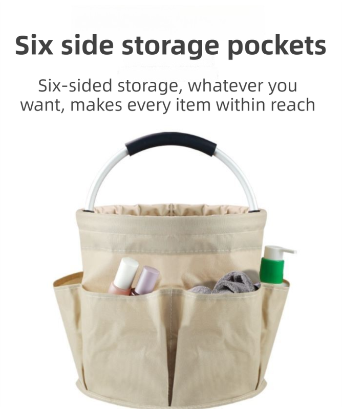Black Foldable Oxford Cloth Round Picnic Basket with Padded Metal Handle - 6 Pocket Large Capacity Storage Tote for Outdoor Beach and Shopping - Image 3
