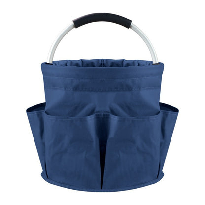 Blue Foldable Oxford Cloth Round Picnic Basket with Padded Metal Handle - 6 Pocket Large Capacity Storage Tote for Outdoor Beach and Shopping
